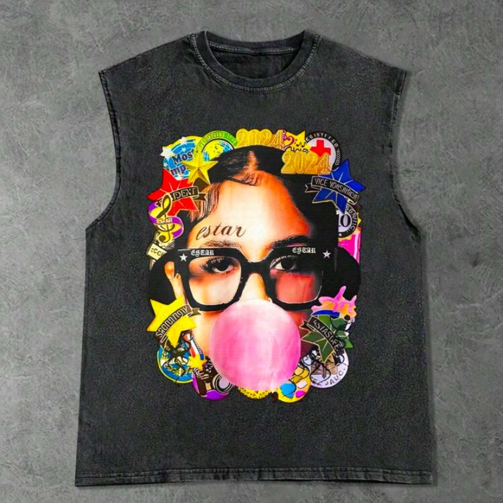 Graphic Black Sleeveless Top